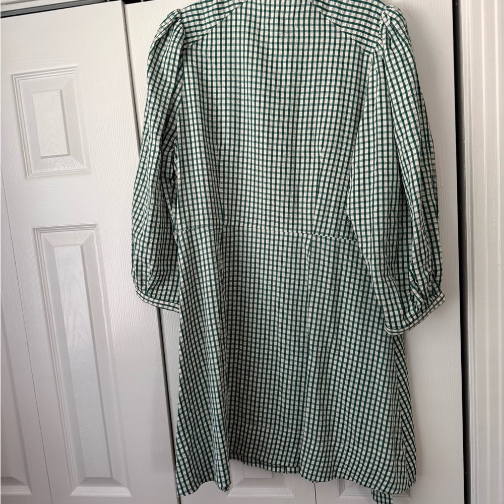 Pomander Place Green and White Long Sleeve Gingham Dress - Picture 3 of 3
